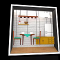 Window Display Featuring Bedroom Scene With Bed Bookshelf Clock Painting And Rug