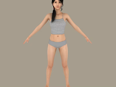 A Woman in Gray Tank Top and Underwear with Arms Outstretched on Gray Background 3d model