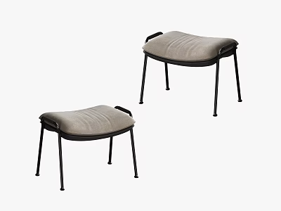 Two Modern Sofa Stools with Gray Fabric Cushion and Black Metal Legs Simple Design 3d model