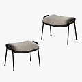 Two Modern Sofa Stools with Gray Fabric Cushion and Black Metal Legs Simple Design