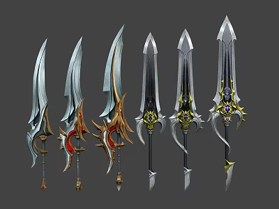Fantasy Style Swords With Various Intricate Decorations And Colorful Accents 3d model