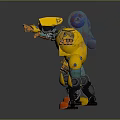 Yellow Robot Characters With Blue Purple Backpacks Orange Arms Red Feet in Different Poses