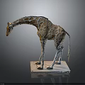 Detailed Standing Giraffe Sculpture With Brown White Patterned Coat On Square Base 3d model