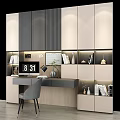 Modern Desk Interior Design With Bookshelves Table Lamp Clock And Decorative Books
