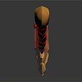 Ornate Curved Sword Featuring Golden Decorative Hilt And Red Straps Design