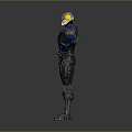 Futuristic Mechanical Warrior With Detailed High Tech Armor Yellow Head Black Blue Standing Pose