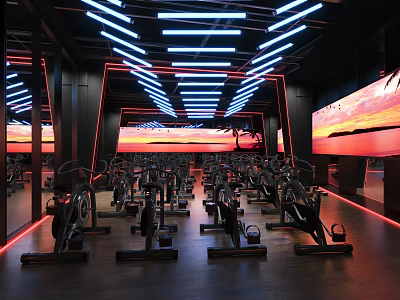 Modern Fitness Gym Interior With Workout Equipment Mirror Walls And Bright Lighting 3d model