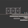 Industrial Platform Structure With Metal Frame Panels And Mechanical Pipes