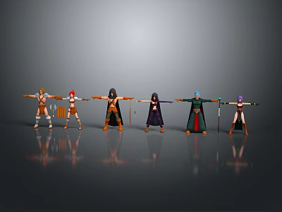 Game and Movie Characters 3D Models with Diverse Costumes Stretching Arms Standing Poses and Weapons 3d model