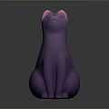 Purple Cat Figurine In Sitting Posture With Pink Ears And Cute Design