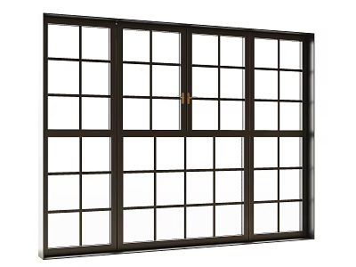 Black Frame Casement Window With Grid Design And Multiple Clear Glass Panels 3d model