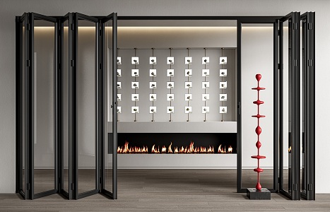 Modern folding door glass folding door glass door sliding door sliding door sliding door fireplace 3d model