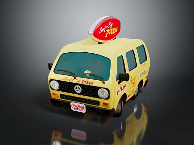 Commercial Mobile Pizza Delivery Van With Yellow Body And Speedy Pizza Sign 3d model