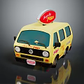 Commercial Mobile Pizza Delivery Van With Yellow Body And Speedy Pizza Sign