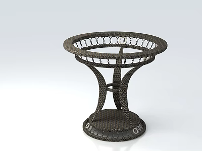 Rattan Tea Table With Woven Design Round Top And Stylish Base 3d model