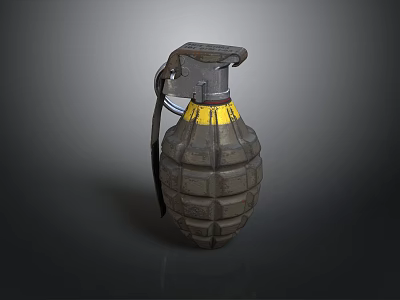 Military Hand Grenade With Textured Metal Body Yellow Stripe And Safety Pin 3d model