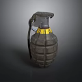 Military Hand Grenade With Textured Metal Body Yellow Stripe And Safety Pin