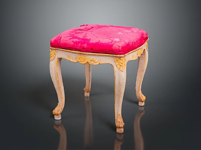 Ornate Single Chair With Pink Upholstered Seat And Golden Carved Legs Classic Design 3d model
