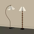 Modern Floor Lamps With Curved And Spiral Wooden Poles White Pleated Shades In Minimalist Room