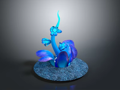 Colorful Cartoon Scene With Blue Flower Like Structure Purple Accents And Granular Base 3d model