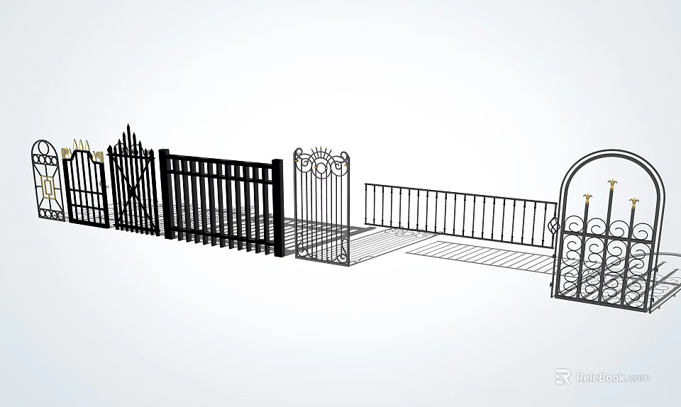 Different Types Of Decorative Iron Fencing With Gates And Ornate Designs 3d model 