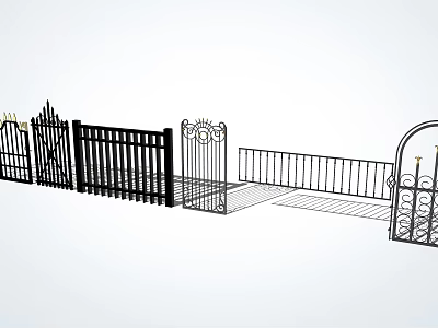Different Types Of Decorative Iron Fencing With Gates And Ornate Designs 3d model