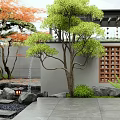 Japanese Style Garden With Stone Path Rock Formations Colorful Trees Lanterns And Green Plants