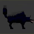 Blue Blocky Wolf Like Creature With Spiked Back And Glowing Green Eyes