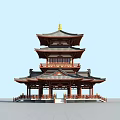Traditional Chinese Ancient Architecture Multi Tiered Pagoda With Overhanging Eaves Red Pillars And Golden Top