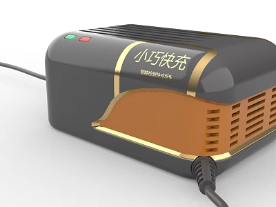 Compact Commercial Fast Charging Device With Black Gold Finish Indicator Lights And Power Cable 3d model
