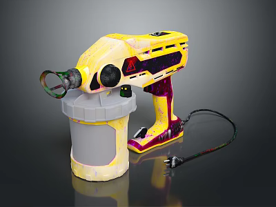 Yellow And Pink Handheld Kitchen Mixer With Transparent Container And Power Cord 3d model