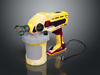 Yellow And Pink Handheld Kitchen Mixer With Transparent Container And Power Cord 3d model