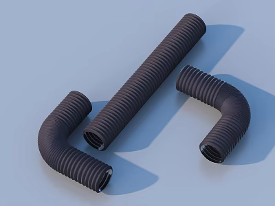 Flexible Black Corrugated Pipes With Curved Shapes For Plumbing Applications 3d model