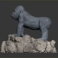 Blue Metallic Gorilla Sculpture Standing On Rocky Base With Detailed Features