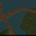 Landscape Sculpture Design With Wooden Boardwalk Water Area And Green Grassland