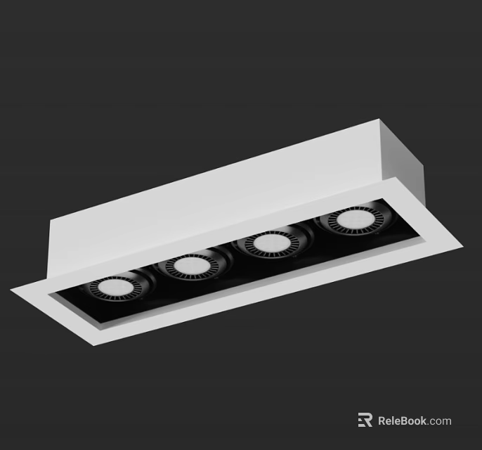Contemporary White Rectangular Recessed Downlights Spotlights with Four Bulbs for Indoor Lighting 3d model