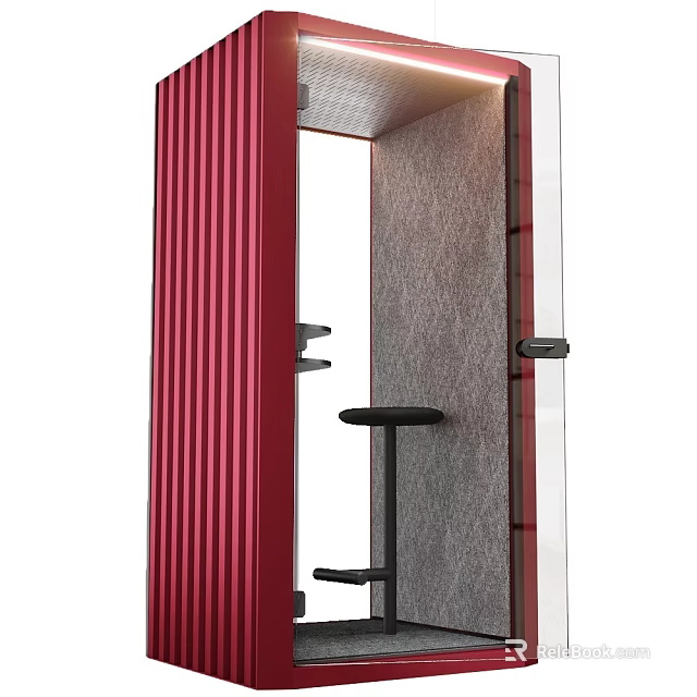 Modern Public Facility With Red Vertical Panels Gray Interior And Black Small Table 3d model 