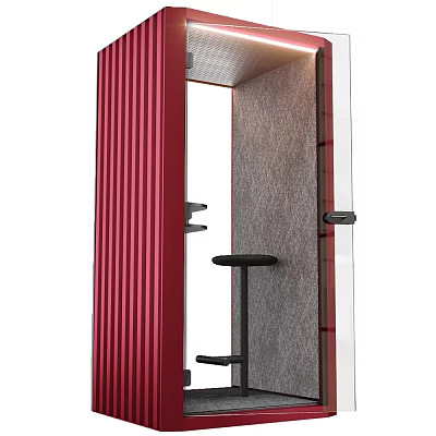 Modern Public Facility With Red Vertical Panels Gray Interior And Black Small Table 3d model