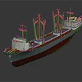 Large Cargo Ship With Red And White Hull Multiple Cranes On Deck 3d model