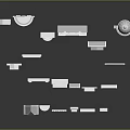 White Furniture Models Featuring Columns Domes and Diverse Roof Designs on Black Background