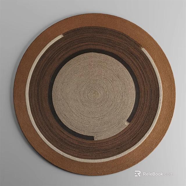 Brown and Beige Circular Woven Rug with Layered Ring Patterns for Home Decor 3d model 