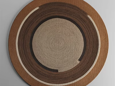 Brown and Beige Circular Woven Rug with Layered Ring Patterns for Home Decor 3d model