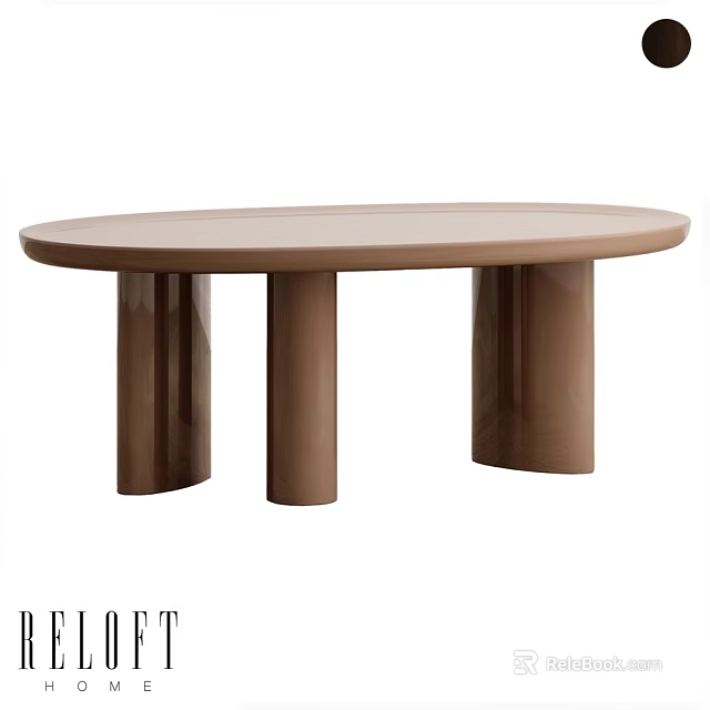 Modern Brown Oval Dining Table With Cylindrical Legs And Sleek Surface 3d model 