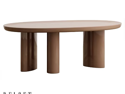 Modern Brown Oval Dining Table With Cylindrical Legs And Sleek Surface 3d model