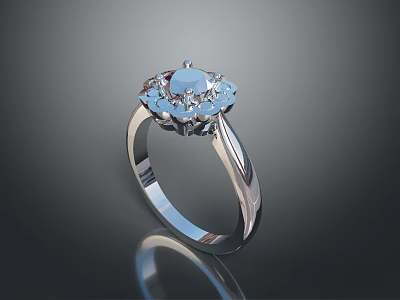 Elegant Silver Ring With Blue Gemstone And Decorative Design For Daily Use 3d model