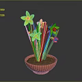 Yellow Daffodil Plant With Green Leaves In Orange Terracotta Pot On Gray Background