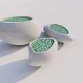 White Ceramic Flower Pots With Modern Irregular Shape And Green Pebbles Inside 3d model