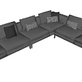 Modern Gray Sectional Sofa with Plaid and Solid Cushions for Living Room 3d model