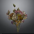 Dried Flowers Bouquet With Various Pink Orange Purple Withered Petals On Dark Background