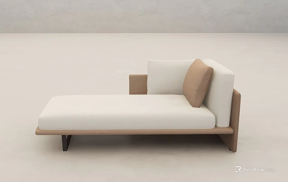 Modern Chaise Lounge Interior With White Upholstery Brown Accent Wooden Frame Black Legs 3d model 
